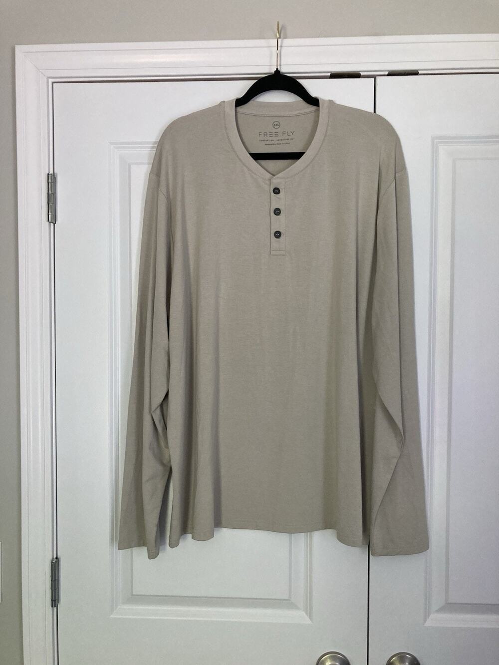 Free Fly Apparel Men's Bamboo Flex Long Sleeve Henley Sandstone Size 3XL